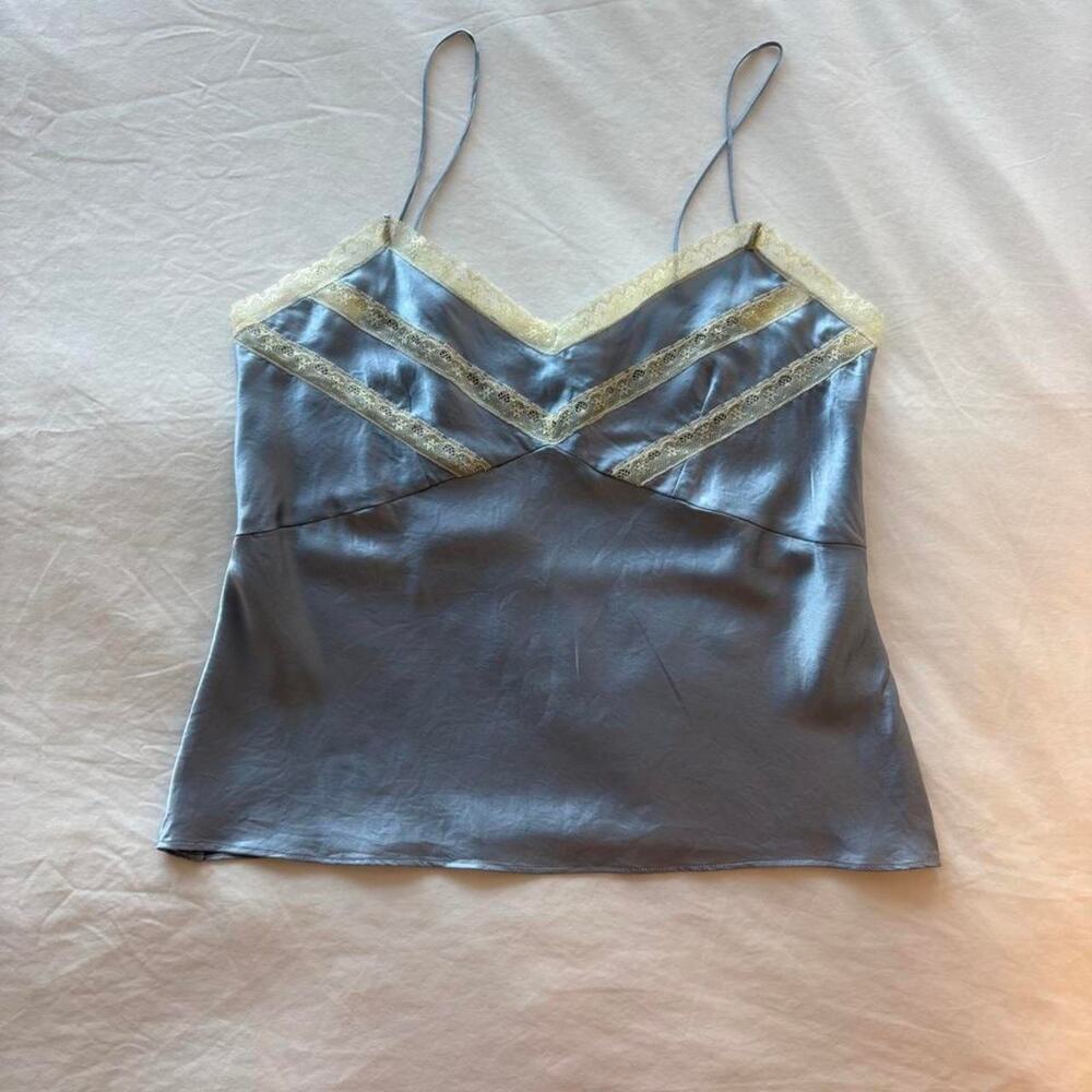 Vanita di seta roma 100% silk cami top with lace trim